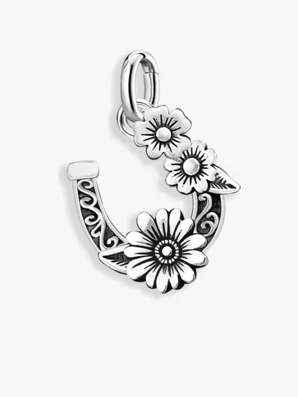 Sterling Silver Floral Horseshoe Charm